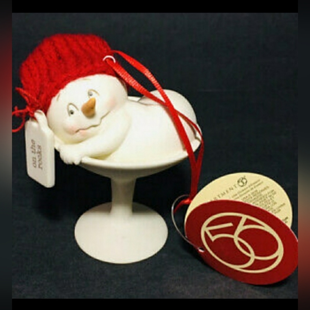 DEPT 56 Snowpinions Christmas Ornament ON THE ROCKS Porcelain Bisque Knit Hat